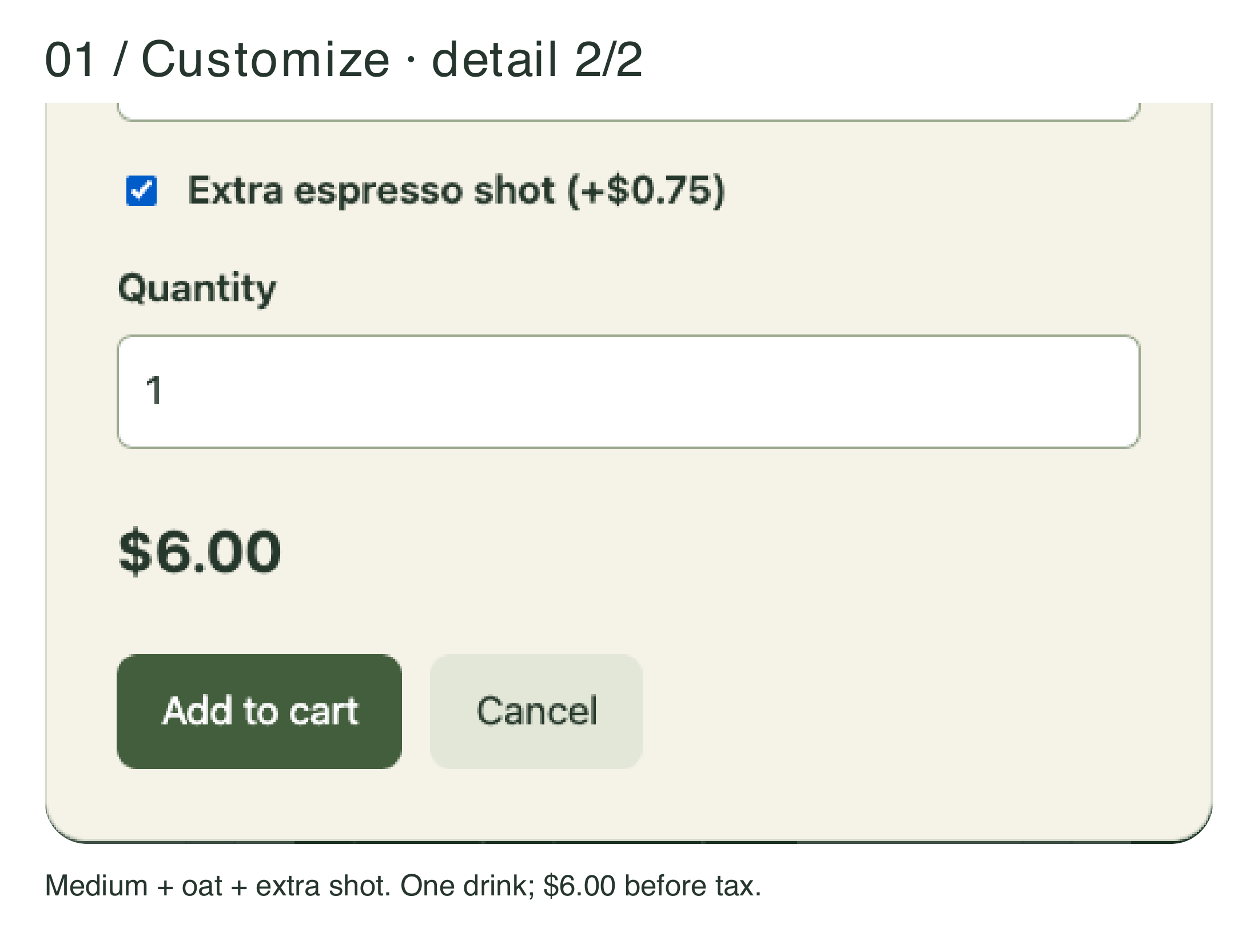 Figure 3.2b. From choice to a saved order.