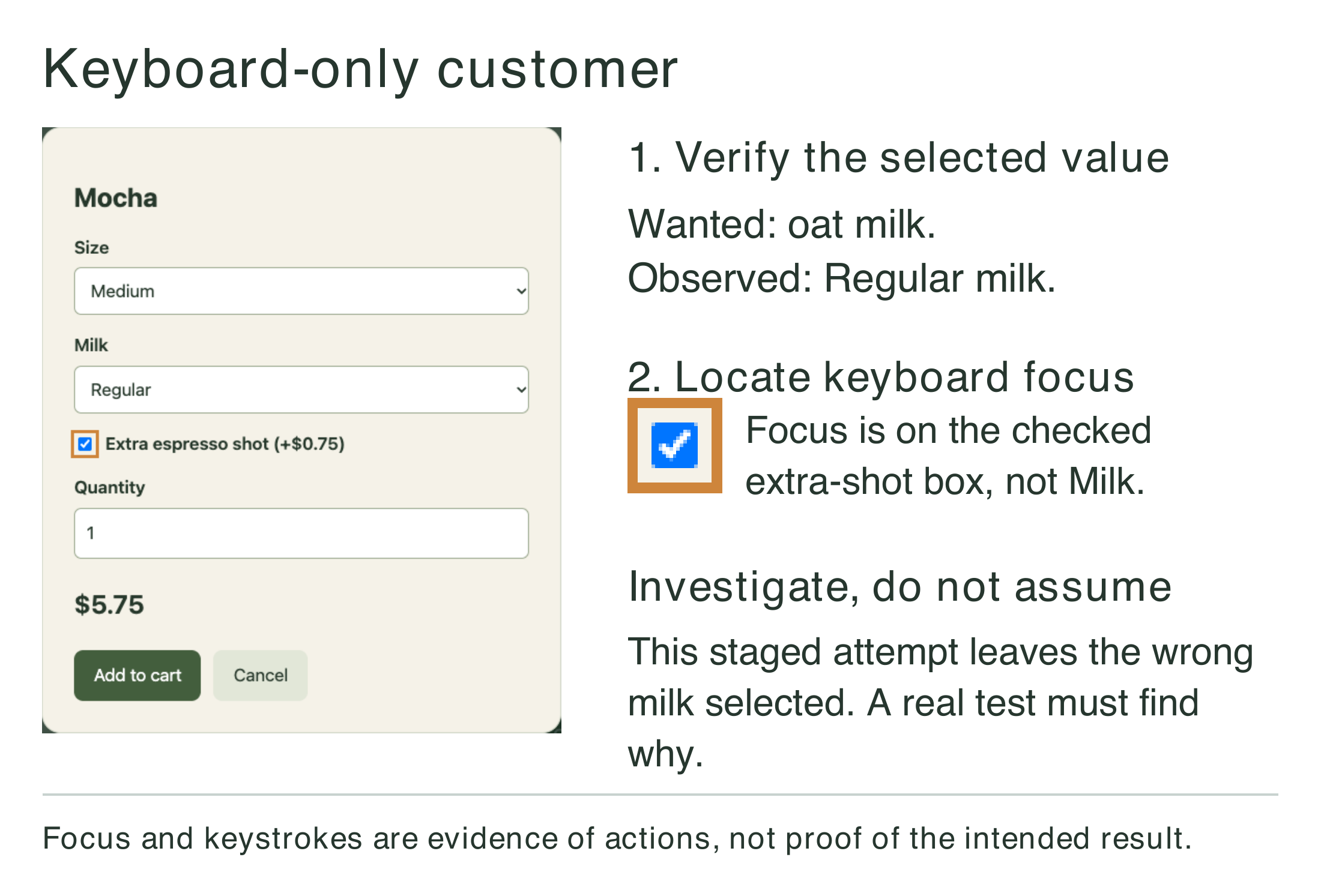 Figure 14.1b. Keyboard focus and the selected milk value.